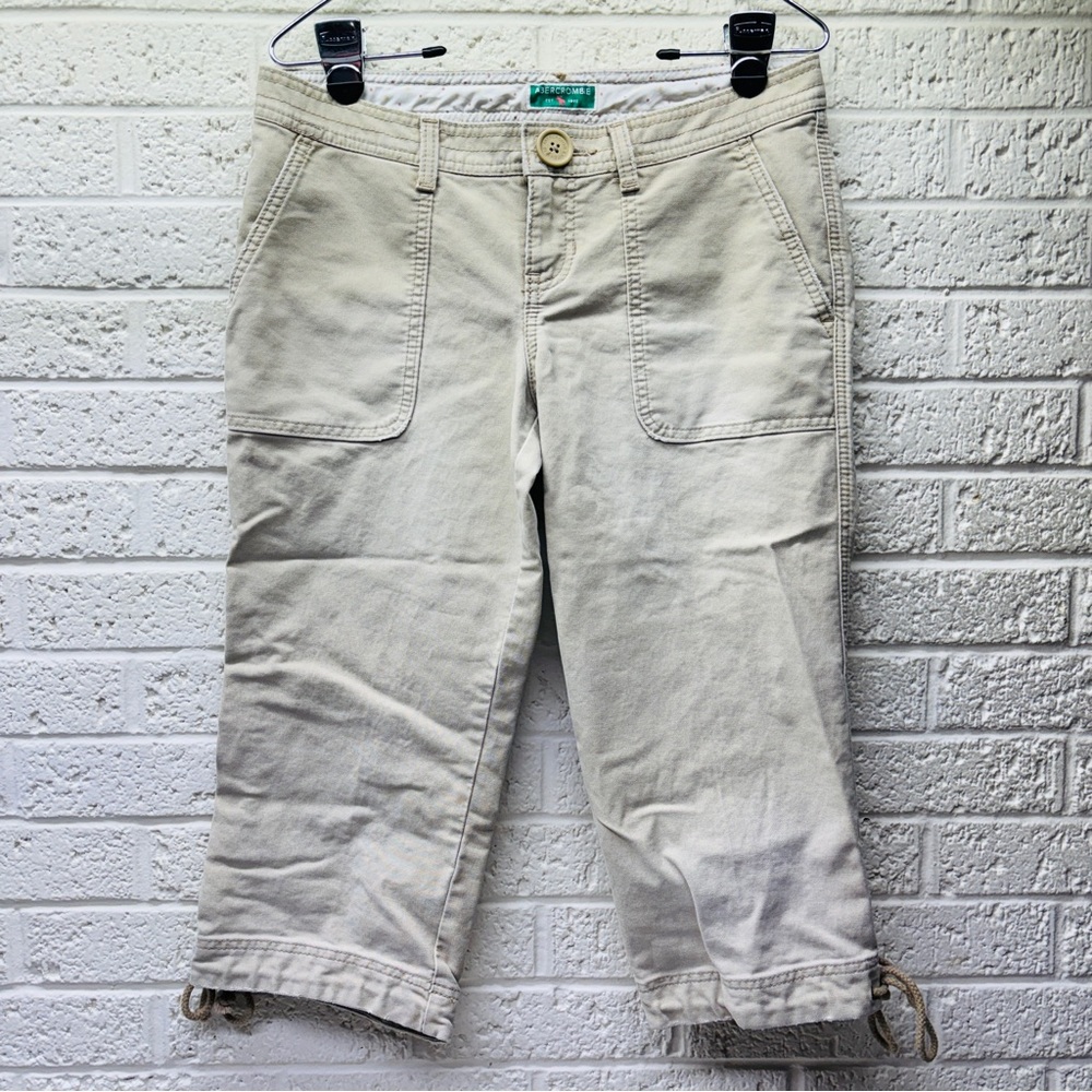 VTG‼ Y2K ABERCROMBIE & FITCH Sz 4 Khaki Low Rise Capri Utility Pants 2000s • G‼